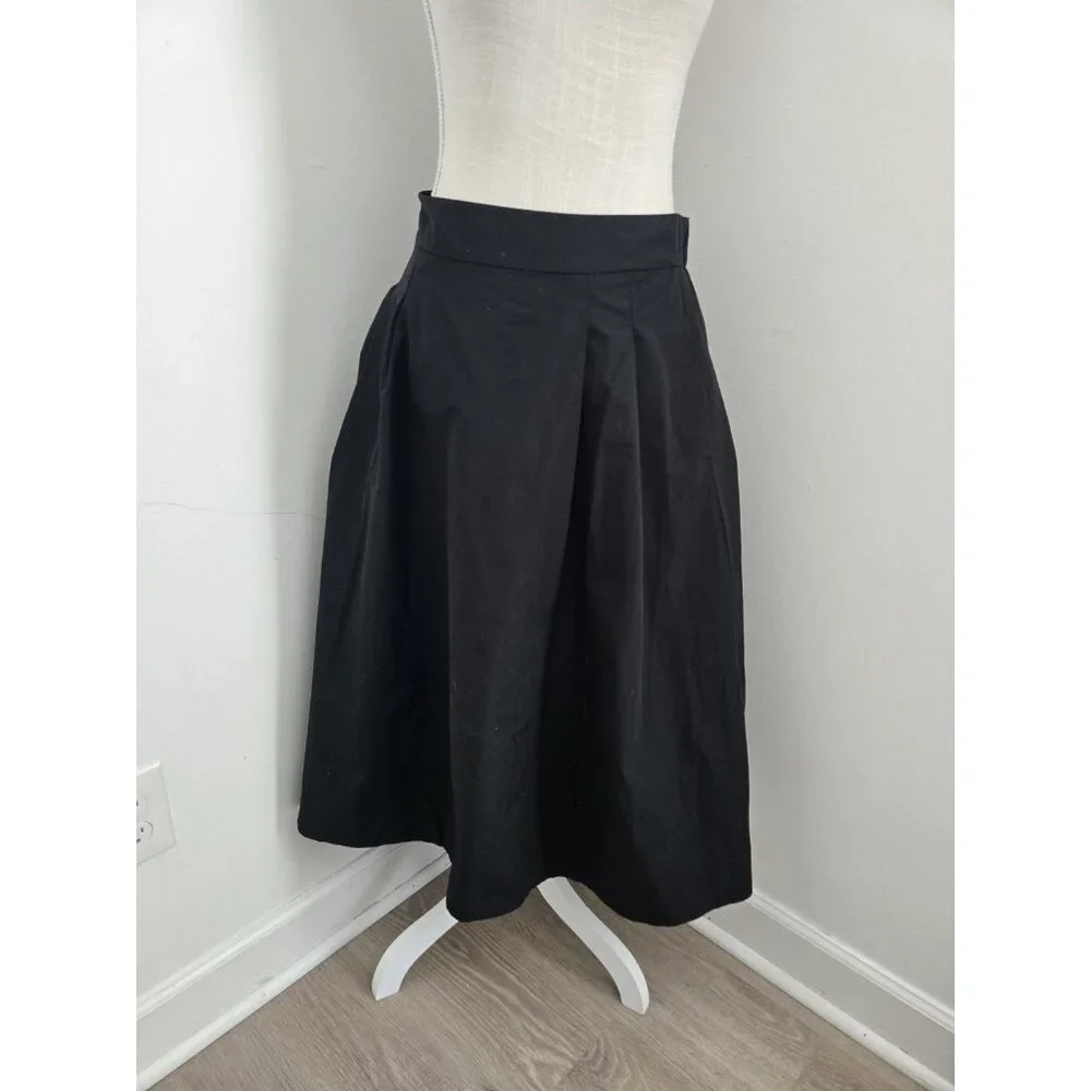 Boden Isabella Taffeta Midi Black Full Pull On Skirt Size 8 M R A-line Womens